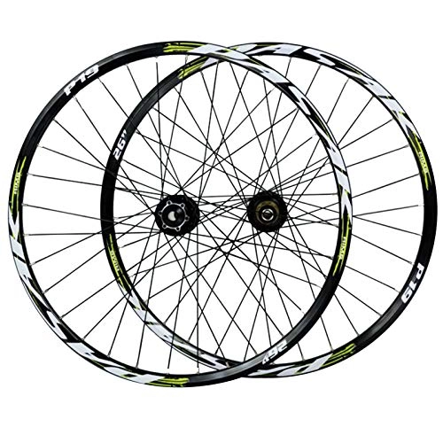 Mountain Bike Wheel : CHICTI Cycling Wheels, 26 / 27.5 / 29'' Rear Wheels Double Wall MTB Rim Disc Brakes 12 / 15MM Barrel Shaft 7 / 8 / 9 / 10 / 11 Speed Flywheel Outdoor (Color : Green, Size : 29in / 15mmaxis)