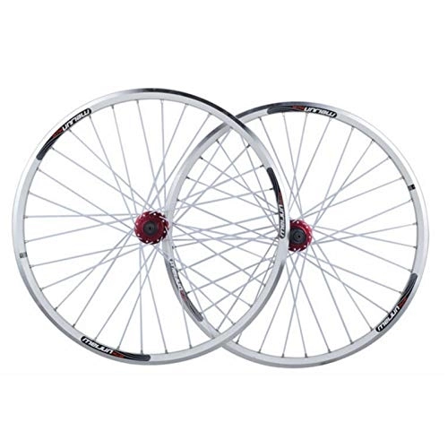 Mountain Bike Wheel : CHICTI Cycling Wheels, 32 Holes Quick Release Disc Brake V Brake Wheel Set 26 Inch Mountain Bike Aluminum Alloy Wheels Outdoor (Color : White)