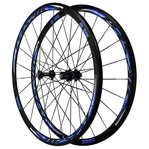 Mountain Bike Wheel : CHICTI Cycling Wheels 700c, Double Wall MTB Rim Flat Bar C Brake / V Brake Road Wheel Set 7 / 8 / 9 / 10 / 11 / 12 Speed Outdoor (Color : Blue, Size : 700C)