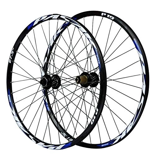 Mountain Bike Wheel : CHICTI Cycling Wheelsets, 26 / 27.5 / 29'' Rear Wheels Aluminum Alloy Double Wall MTB Rim Disc Brakes 12 / 15MM Barrel Shaft Outdoor (Color : Blue, Size : 27.5in / 20mmaxis)