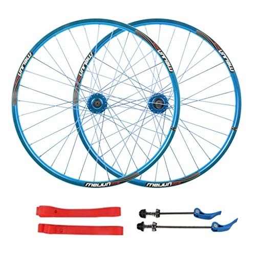 Mountain Bike Wheel : CHICTI MTB Bike Wheelset 26, Double Wall Aluminum Alloy Mountain Bicycle Quick Release Sealed Bearings Disc Brake 8 9 10 Speed Outdoor (Color : Blue, Size : 26inch)