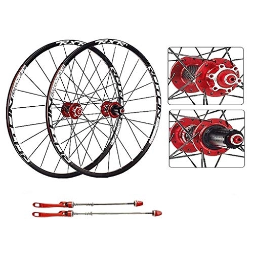 Mountain Bike Wheel : CHICTI MTB Bike Wheelset 27.5 Inch, Double Wall Cycling Wheels Quick Release Disc Brake 24 Holes Rim Compatible 8 9 10 11 Speed Outdoor (Color : Safflower drum, Size : 26 inch)