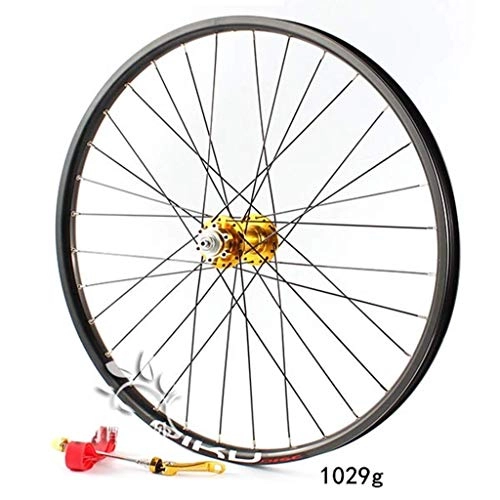 Mountain Bike Wheel : CHP 26" MTB Bike Front Wheel Rear Wheel Disc Brake Double Wall Alloy Rim Bicycle Wheelset Quick Release black 32H 8 9 10 Speed (Color : Front Gold, Size : 26inch)