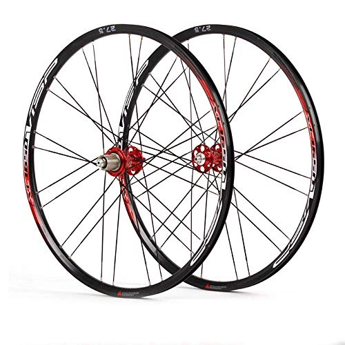 Mountain Bike Wheel : CHP 27.5 Inch Bike Wheelset, Ultralight MTB Rim Double Wall Aluminum Alloy MTB Cycling Wheels Disc Brake Fast Release Mountain Bike Wheels 8-11 Speed (Color : Red)