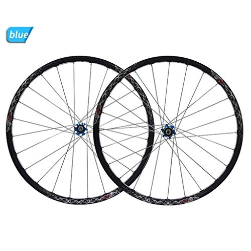 Mountain Bike Wheel : CHP Bicycle Wheel 26" Bike Wheel Set MTB Double Wall Alloy Rim Tires 1.5-2.1" Disc Brake 7-11 Speed Palin Bearing Hub Quick Release 24H 6 Colors (Color : Blue)