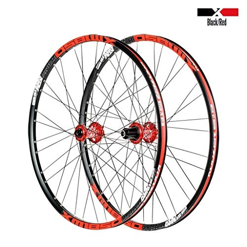 Mountain Bike Wheel : CHP Bicycle Wheelset 26 27.5 Inch MTB Bike Wheels Double Wall Alloy Rim 23mm Cassette Hub Sealed Bearing Disc Brake QR 8-11 Speed 1850g 32H (Color : Black Red, Size : 26inch)