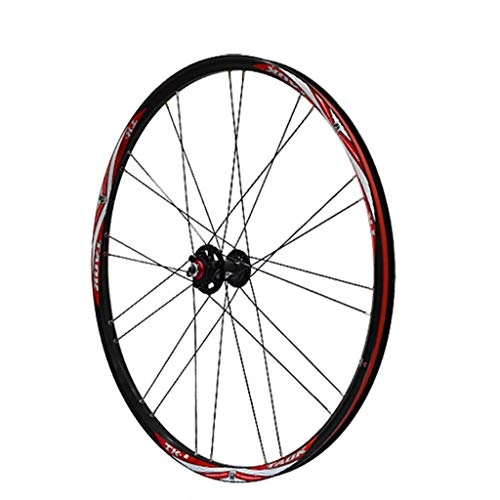 Mountain Bike Wheel : CHP Bike Wheel Set 26" Bicycle Wheel MTB Double Wall Alloy Rim Tires 1.5-2.1" Disc Brake 7-11 Speed Sealed Bearings Hub Quick Release (Color : Black red Front)