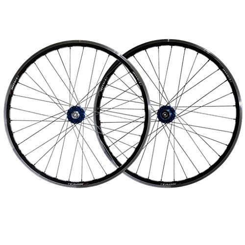 Mountain Bike Wheel : CHP Bike Wheel Set 26 Inch MTB Front And Rear Wheel Double Wall Alloy Rim Disc / V- Brake 7-11 Speed Palin Hub Quick Release 32H (Color : Blue hub)