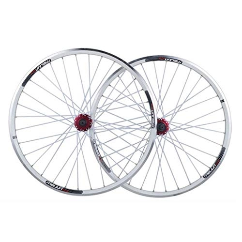 Mountain Bike Wheel : CHP Bike Wheelset 26 inch MTB Bicycle Front Wheel Rear Wheel Double Wall Alloy Rim Quick Release 7-10 Speed V / Disc Brake 32H (Color : White)