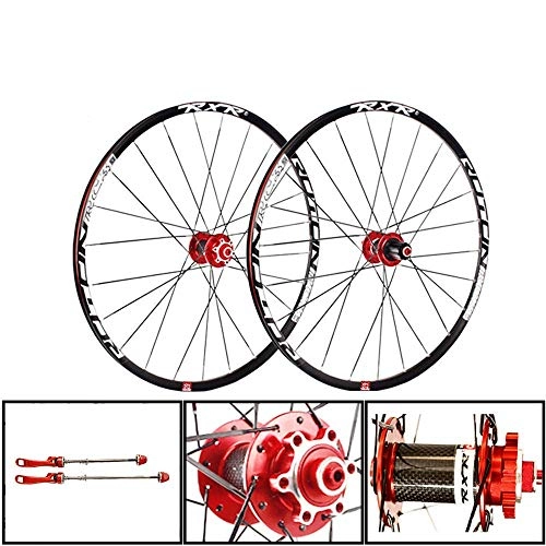 Mountain Bike Wheel : CHP BMX Bicycle Wheelset, 27.5 Inch Bike Rim Double-Walled Aluminum Alloy Disc Mountain Bike MTB Rim Disc Brake Fast Release 24 Perforated Disc 7 8 9 10 11 Speed (Color : Red)
