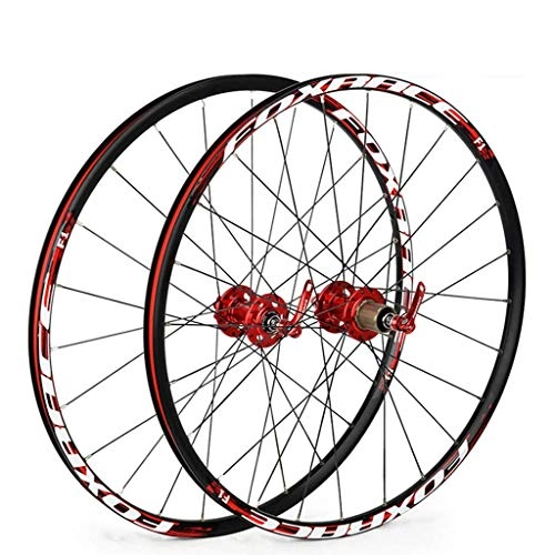 Mountain Bike Wheel : CHP MTB Wheelset 26for Mountain Bike Front And Rear Double Wall Alloy Rim Bicycle Wheel 6 Palin Bearing Disc Brake QR 1700g 7-11 Speed Cassette Hub 24H (Color : Red)