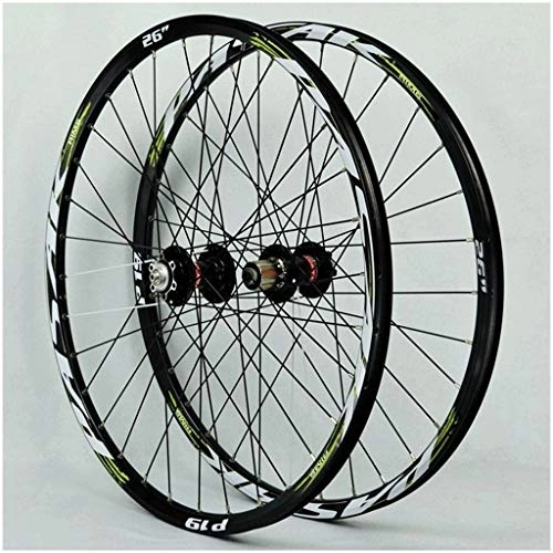 Mountain Bike Wheel : Components 26 27.5 Inch Mountain Bike Wheel Double Layer Alloy Rim Disc Brake Bicycle Wheelset MTB 32H 7-11speed Cassette Hubs Sealed Bearing QR Schrader Valve (Color : Green, Size : 29inch)