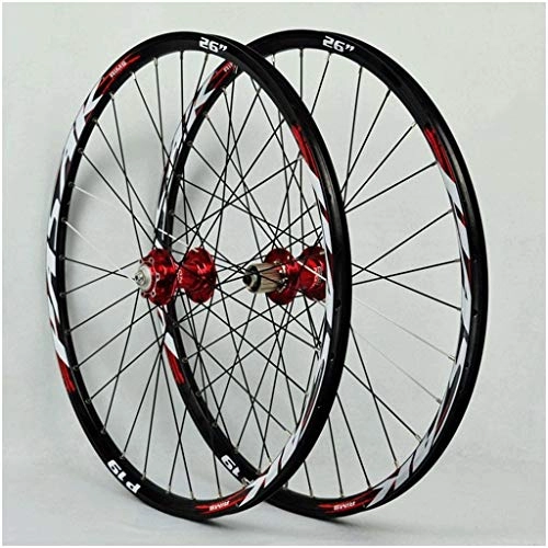 Mountain Bike Wheel : Components 26 27.5 Inch Mountain Bike Wheel Double Layer Alloy Rim Disc Brake Bicycle Wheelset MTB 32H 7-11speed Cassette Hubs Sealed Bearing QR Schrader Valve (Color : Red, Size : 26inch)