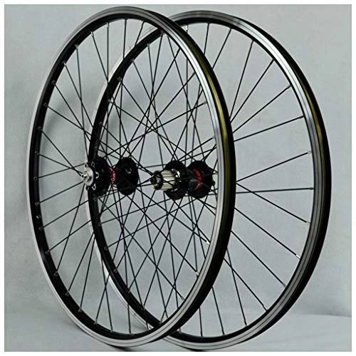 Mountain Bike Wheel : Components MTB 32H Wheelset For Bicycle 26 Inch Mountain Bike Wheel Double Layer Alloy Rim Disc / Rim Brake 7-11speed Cassette Hubs Sealed Bearing QR (Color : Black hub, Size : 26inch)