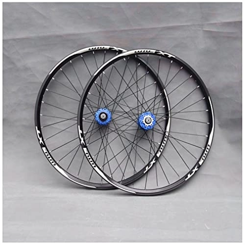 Mountain Bike Wheel : Cycling MTB Bicycle Wheelset 26 27.5 29 In Mountain Bike Wheel Double Layer Alloy Rim Sealed Bearing 7-11 Speed Cassette Hub Disc Brake 1100g QR 24H (Color : Blue, Size : 29inch)