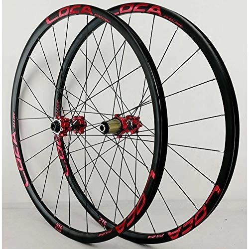Mountain Bike Wheel : Cycling Wheelset 26 27.5 29in 700C Bike Wheels Mountain Road Bicycle Front Rear Rim Ultralight Alloy Hub Thru Axle 8-12 Speed Disc Brake (Color : Red hub, Size : 700c)