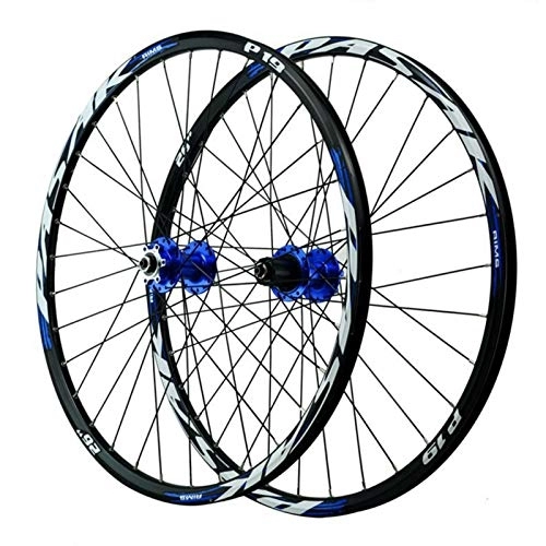 Mountain Bike Wheel : Cycling Wheelsets, Double Wall MTB Rim 32 Holes Quick Release Disc Brake 8 / 9 / 10 / 11 / 12-speed First 2 Rear 5 Bearings (Color : Blue hub, Size : 26inch)