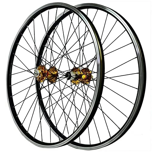 Mountain Bike Wheel : Dbtxwd MTB Wheelset 26 Inch Handmade Standard Bicycle Rim 32 Spoke Mountain Bike Front & Rear Wheel Disc / Rim Brake 7-11Speed Cassette QR Sealed Bearing Hubs, Gold