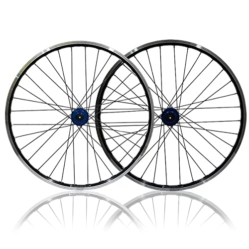 Mountain Bike Wheel : DFNBVDRR Mountain Bike Wheelset 26" Disc / V Brake Quick Release MTB Wheels Double Layer Alu Alloy Rim 32 Spokes Front Rear Wheelset For 7-10 Speed Cassette (Color : Blue, Size : 26'')
