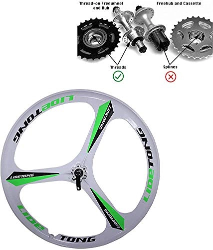 Mountain Bike Wheel : DOCJX MTB rim 24 / 26 inch mountain bike wheel 3 spoke magnesium alloy bike rim bearing type supports quick release of threaded flywheel, Wei Grn Gewindeart