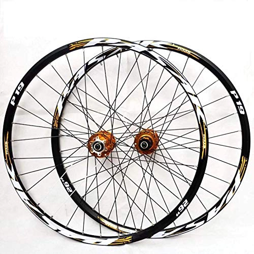 Mountain Bike Wheel : DSHUJC Bicycle Wheelset, Mountain Bike Wheels, 26 / 27.5 / 29 Inch Bicycle Wheelset Front Rear Wheelset Double-Walled MTB Rim Fast Release Disc Brake, 7-11 speed, 32Holes, yellow