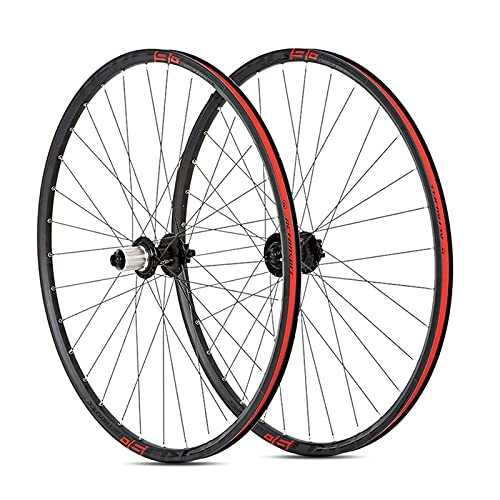 Mountain Bike Wheel : DSMGLSBB Mountain Bike Wheelset, Aluminum Alloy Disc Brake 27.5 / 29 Inch Four Peilin Bicycle Wheel, 32 Holes / Barrel Shaft, Support 8-12 Speed Cassette Flywheel, Red, 29IN