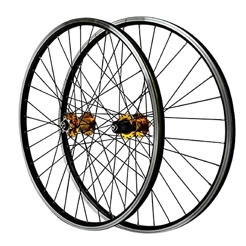 Mountain Bike Wheel : DYSY 26 Inch 27.5" V-Brake Bicycle Wheelset MTB Aluminum Alloy 29 Inch Mountain Cycling Wheels 32 Hole for 7 / 8 / 9 / 10 / 11 Speed Rim (Color : Gold, Size : 29 inch)