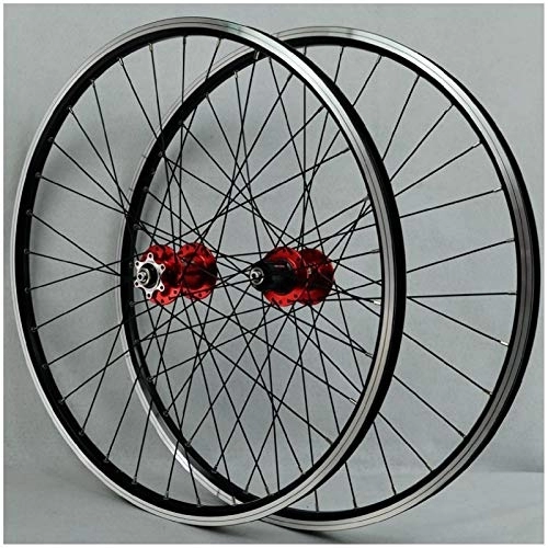 Mountain Bike Wheel : DYSY Mountain Bike 26 inch V Brake Wheelset, Double Wall Aluminum Alloy Bicycle Wheel Rim Hybrid / Mountain for 7 / 8 / 9 / 10 / 11 Speed Rim (Color : Red, Size : 26 inch)