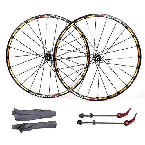 Mountain Bike Wheel : DZGN Bicycle front rear wheels for 26"27.5" mountain bike, MTB wheelset 7 bearings 24H alloy drum disc brake 7 8 9 10 11 speed, yellow, 27.5inch
