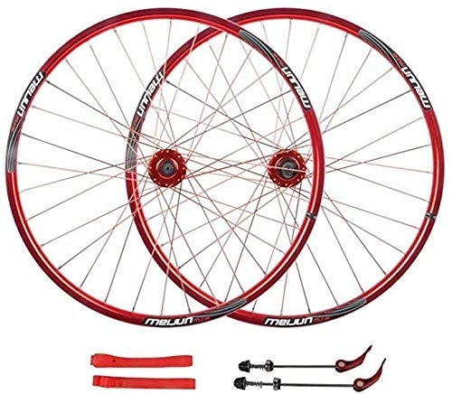 Mountain Bike Wheel : DZGN Wheel Mountain Bike 26"MTB Bicycle Wheel Set Disc Brake Compatible 7 8 9 10 Speed Double-walled light alloy rim 32H, Red