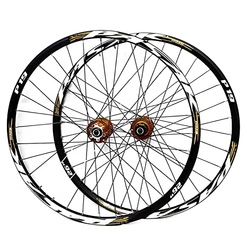 Mountain Bike Wheel : FARUTA Mountain Bike Aluminum Alloy Wheel Set 26 / 27.5 / 29", Double-Walled Alloy Wheel Rims 32H Sealed Bearing Hub, Disc Brake, Quick Release 7-11 Speed, Gold, 26