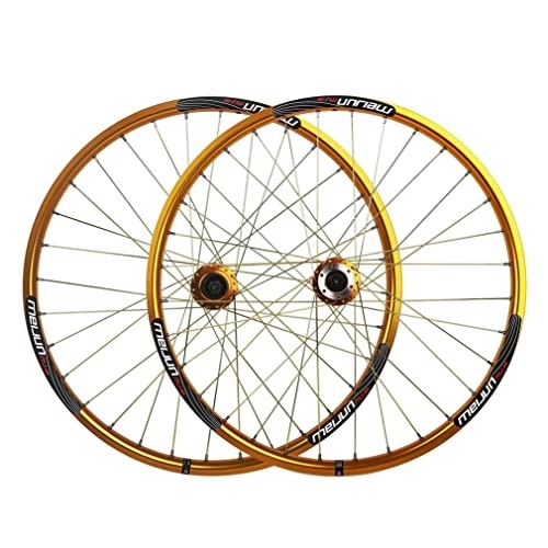 Mountain Bike Wheel : Foldable Bicycle Wheelset 20'' 406 BMX Rim 32H Disc Brake Quick Release MTB Wheels 100 / 135mm Hub for 7 / 8 / 9 / 10 Speed Cassette Mountain Bike Wheelset 1710g (Color : Gold, Size : 406)