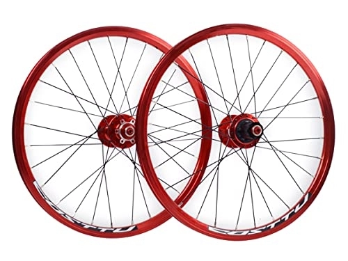 Mountain Bike Wheel : Foldable Bicycle Wheelset MTB 20'' 406mm BMX Rim V / Disc Brake Quick Release Wheels Hub 24H For 7 / 8 / 9 / 10 / 11 Speed Cassette (Size : 20'' Red)
