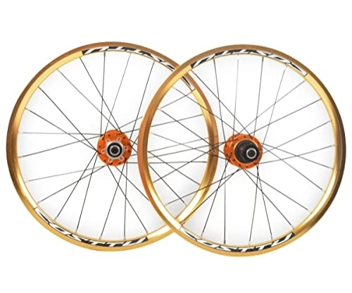 Mountain Bike Wheel : Foldable Bike Wheels 16'' 349mm Bicycle Wheelset Disc Brake Wheels Quick Release MTB BMX Rim 24 Holes Hub 7 / 8 / 9 / 10 / 11 Speed Cassette (Color : 16'' Gold)