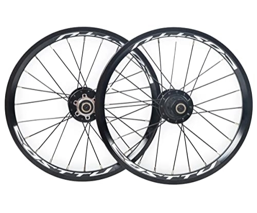 Mountain Bike Wheel : Foldable Bike Wheels 16 Inch Bicycle Wheelset Disc Brake Wheels Quick Release 349 MTB BMX Rim 24 Holes Hub 100 / 135mm 7 / 8 / 9 / 10 / 11 Speed Cassette 1220g (Color : Blue, Size : 16'' 349) (Black 16
