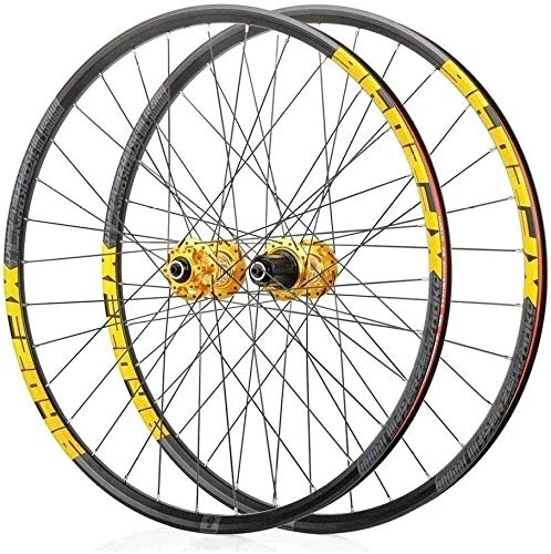 Mountain Bike Wheel : GAOTTINGSD Wheel Mountain Bike Bike REAR Wheel 26" 27.5" 29" Mag Alloy Wheelset V- Brake / Disc Rim Brake 8, 9, 10, 11, Speed Sealed Bearings Hub Quick Release 32 Hole (Color : Yellow, Size : 26inch)