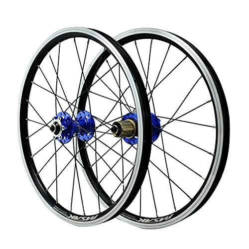 Mountain Bike Wheel : GAOZHE 20 inch Front and Rear Wheel Mountain Bike Wheelset Quick Release Double-Walled Light-Alloy Rims Freewheel Rim V Brake / Disc Brake / Rim Brake 7 / 8 / 9 / 10 / 11 / 12 Speed (Color : Blue, Size : 20in)