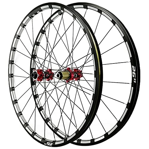 Mountain Bike Wheel : GAOZHE 26 / 27.5 In Double Wall Aluminum Alloy Mountain Bike Rim Disc Brake Front and Rear Wheelset Thru Axle WTB Bicycle Wheel 24 Holes 7 8 9 10 11 12 Speed Cassette (Color : Red, Size : 26in)