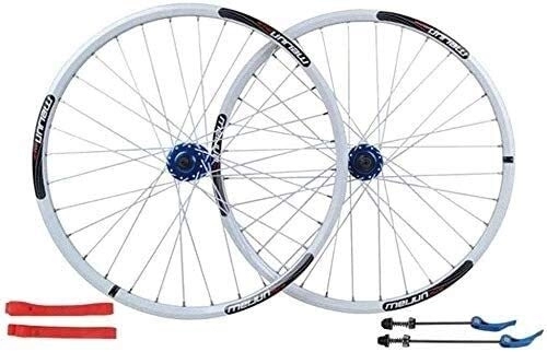 Mountain Bike Wheel : GDD Cycle Wheel Bicycle wheelset 26 inch, double-walled aluminum alloy bicycle wheels disc brake mountain bike wheel set quick release American valve 7 / 8 / 9 / 10 speed (Color : White)