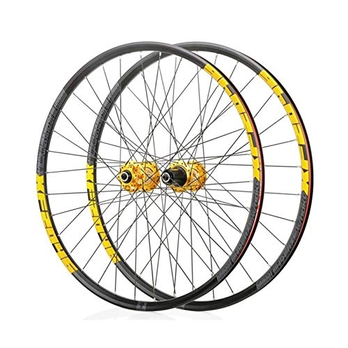 Mountain Bike Wheel : GLING Mountain Bike Wheel Sets 26" / 27.5" / 29" Disc Quick Release, Classic Mountain Front 2 Rear 4 Bearing 6 Paw 72 Ring Wheel Set, Standard 8-11 Speed Tower Base Drive System (Color : Gold-27.5")