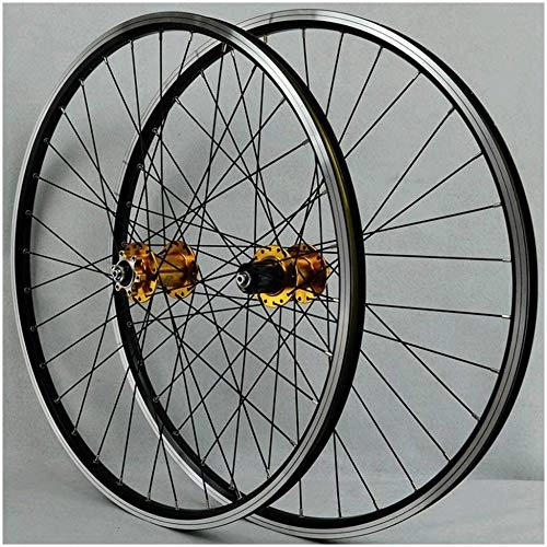 Mountain Bike Wheel : GUOYUN MTB Bike Wheelset 26 Inch Disc / V- Brake Double Wall Alloy Rim QR Cassette Hub 7-11 Speed Sealed Bearing Steel Spoke 32H, Gold