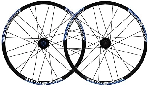 Mountain Bike Wheel : HAO KEAI Mountain Bike Wheelset Wheel Mountain Bike Bike Wheel Set 24" MTB Wheel Double Wall Alloy Rim Tires 1.5-2.1" Disc Brake 7-11 Speed Palin Hub Quick Release 24H (Color : Blue)