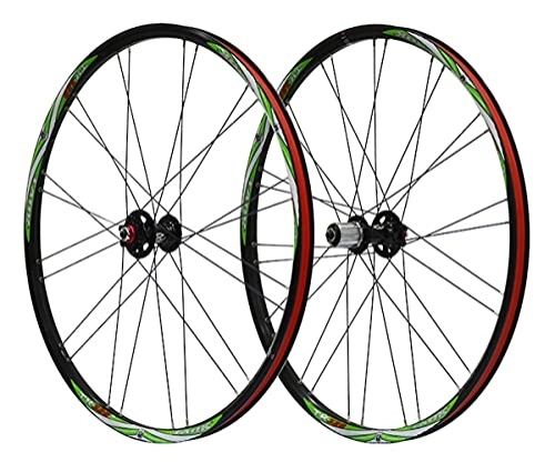 Mountain Bike Wheel : HEIMAZP 26" Mountain Bike Wheelset Disc Brake MTB Rim QR Quick Release Bicycle Wheels 24 / 28H Hub For 7 / 8 / 9 / 10 Speed Cassette 2036g (Color : Green A, Size : 26 inch)