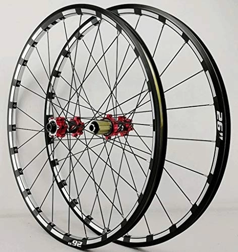 Mountain Bike Wheel : HEIMAZP Mountain Bike Wheelset 26 27.5 Inch Disc Brake MTB Bicycle Rims Thru Axle DH Cycling Wheels Sealed Bearing 24H for 7 8 9 10 11 Speed Cassette (Color : Red hub, Size : 26inch)