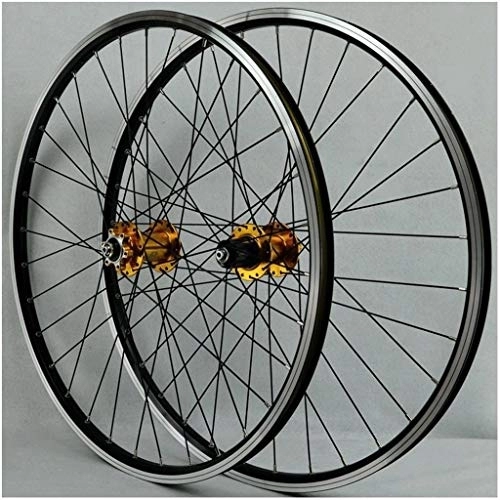 Mountain Bike Wheel : HEIMAZP Mountain Bike Wheelset 26inch Disc / Rim Brake MTB Bicycle Wheel Rim 32Spoke QR Sealed Bearing Hubs 6 Pawls for 7 8 9 10 11 12 Speed Cassette (Color : Gold hub, Size : 26inch)