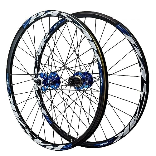 Mountain Bike Wheel : Hengqiyuan Bike Wheelset, 24" Mountain Bike Wheelset, Double-Layer Aluminum Alloy Rims, 6 Bolt Disc Brake Rear Wheel, Support 8 9 10 Speed Cassette, Blue
