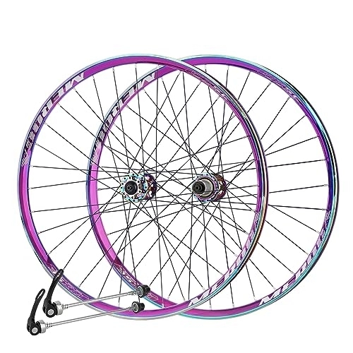 Mountain Bike Wheel : Hengqiyuan Mountain Bike Wheelset, 26" 27.5" Disc Brake Quick Release Bicycle Wheel, Aluminum Alloy Front 2 Rear 5 Peilin Hub for 7 / 8 / 9 / 10 / 11 Speed, Rainbow, 26