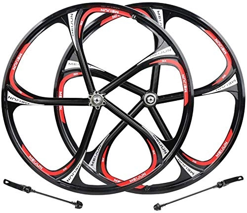 Mountain Bike Wheel : HJRD 26 inch bicycle rims magnesium alloy racing wheel rims 5 spokes V-brakes solid axle wheel WTB wheel hub disc quick release wheels 7 / 8 / 9 / 10 speed, black