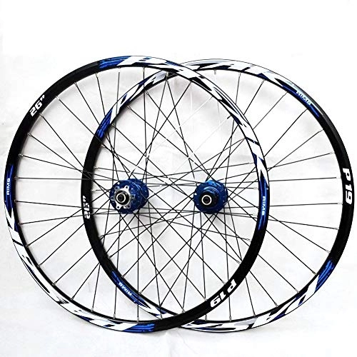 Mountain Bike Wheel : HJRD Mountain Bike Wheelset, 26 / 27.5 / 29 Inch Bicycle Wheel Double Walled Aluminum Alloy MTB Rim Fast Release Disc Brake 32H 7-11 Speed Cassette, Front and Rear Wheels(blue26)