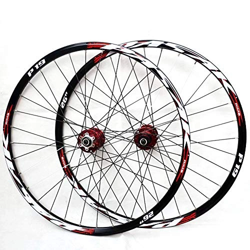 Mountain Bike Wheel : HJRD Mountain Bike Wheelset, 26 / 27.5 / 29 Inch Bicycle Wheel Double Walled Aluminum Alloy MTB Rim Fast Release Disc Brake 32H 7-11 Speed Cassette, Front and Rear Wheels(red27.5)
